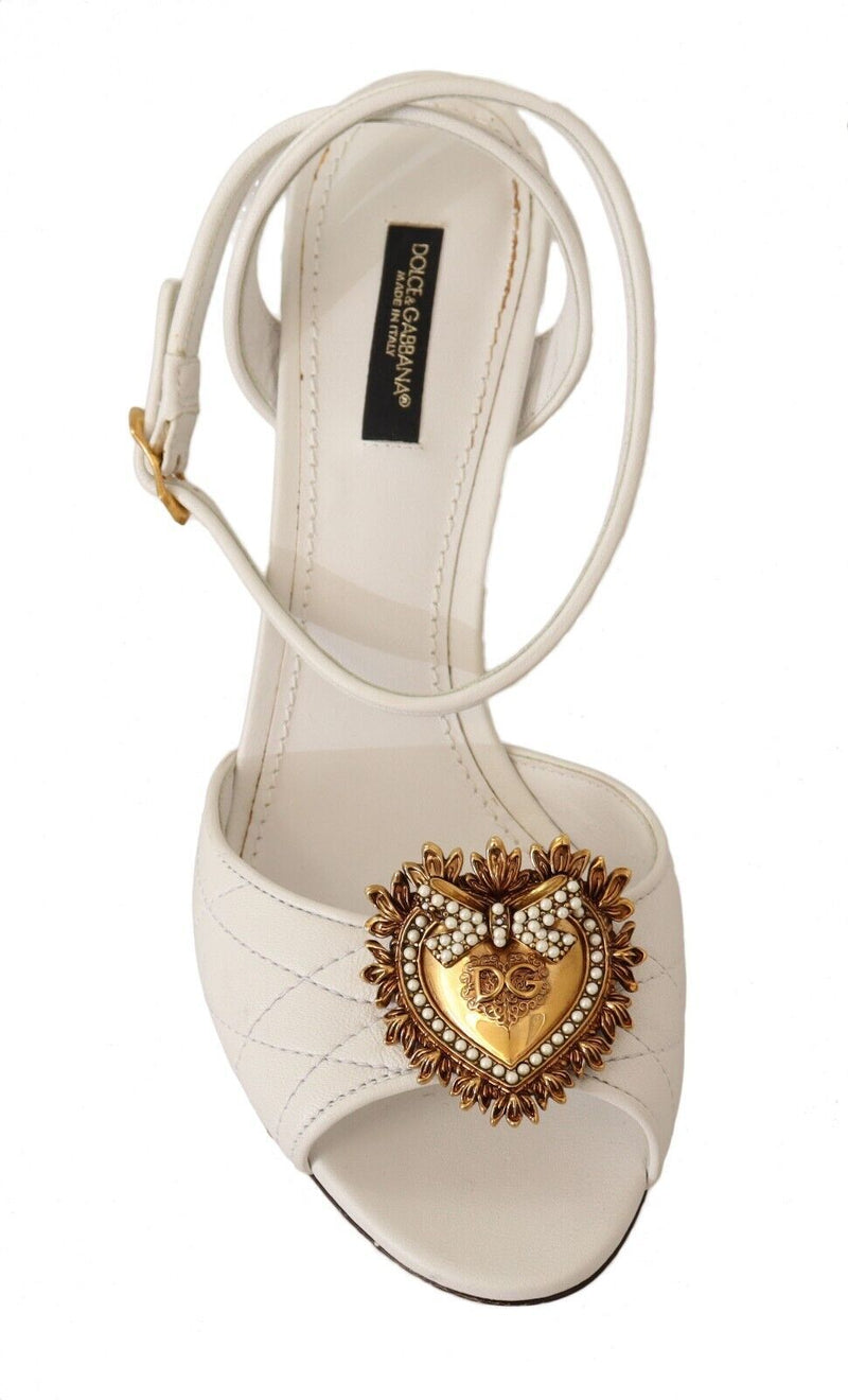 White Leather Gold DEVOTION Sandals Heels Shoes