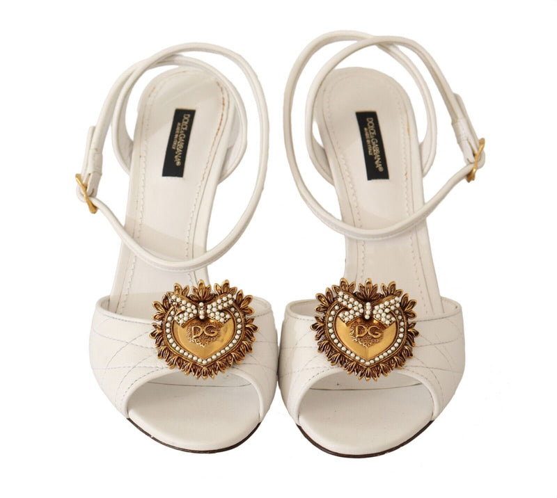 White Leather Gold DEVOTION Sandals Heels Shoes