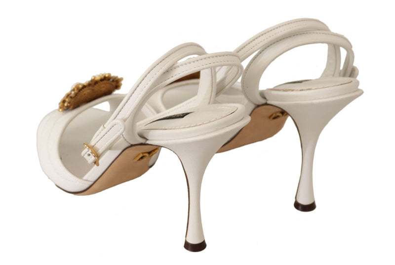 White Leather Gold DEVOTION Sandals Heels Shoes