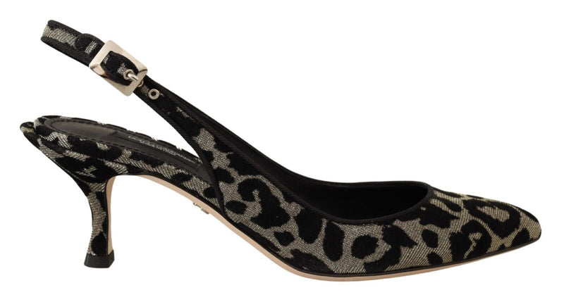 Silver Black Leopard Slingback Pumps