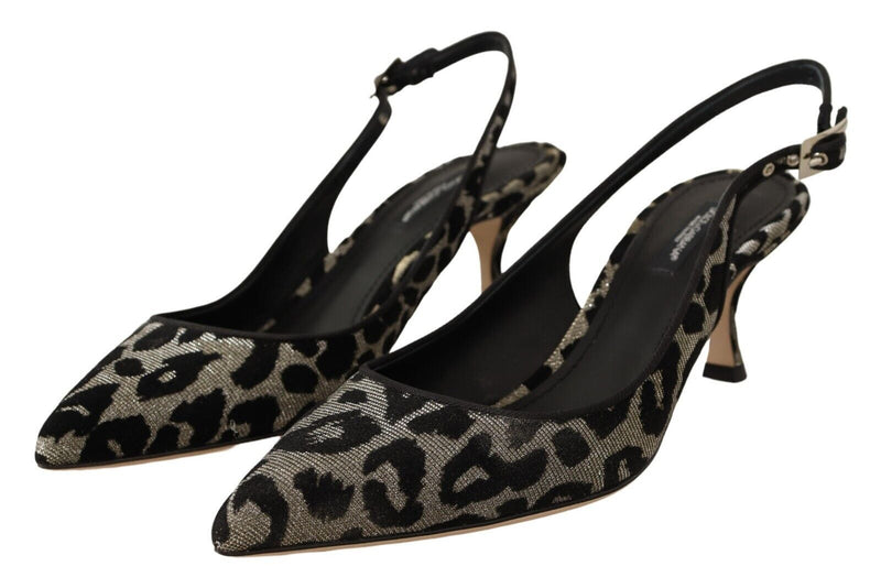 Silver Black Leopard Slingback Pumps