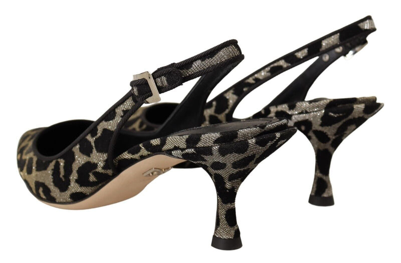 Silver Black Leopard Slingback Pumps