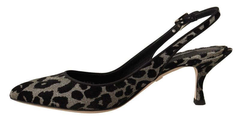 Silver Black Leopard Slingback Pumps