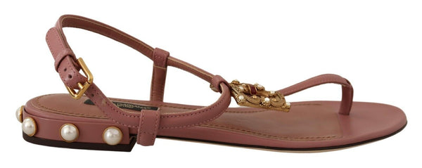 Pink DG Amore Logo Leather Sandals Shoes