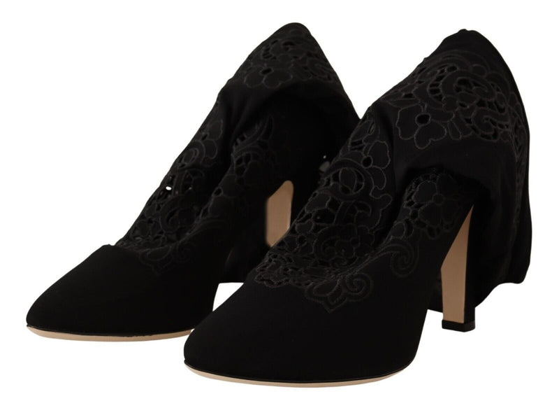 Black Floral Elastic Coco Pumps Shoes