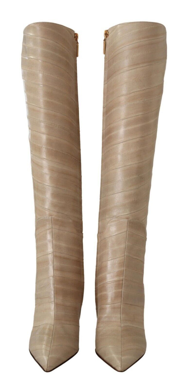 Beige Eel Leather Zip Up Cardinale Boots Shoes