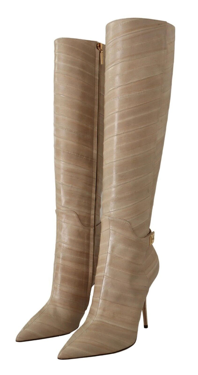 Beige Eel Leather Zip Up Cardinale Boots Shoes