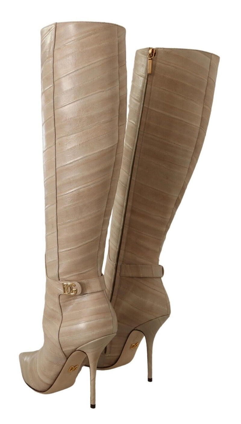 Beige Eel Leather Zip Up Cardinale Boots Shoes