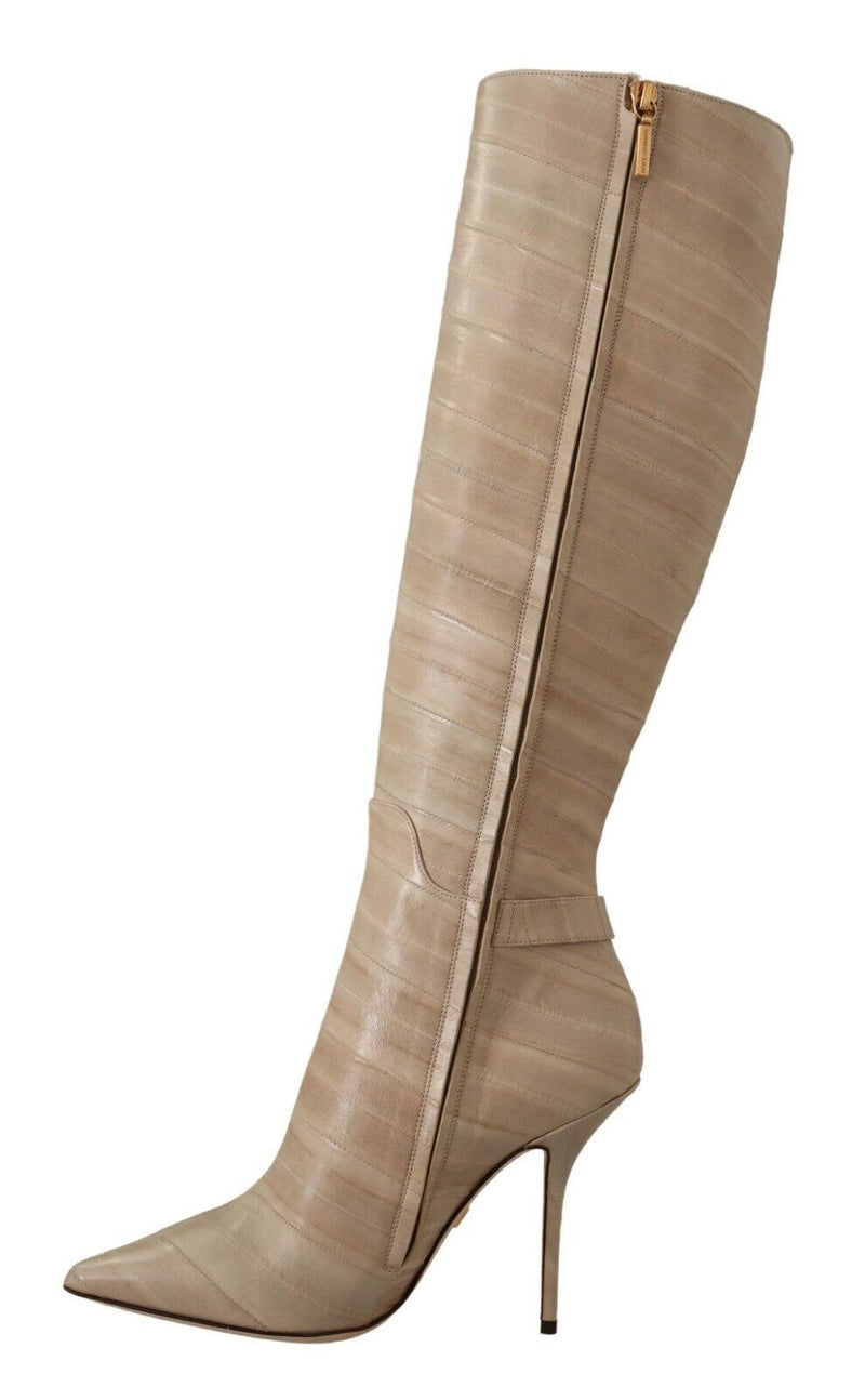 Beige Eel Leather Zip Up Cardinale Boots Shoes