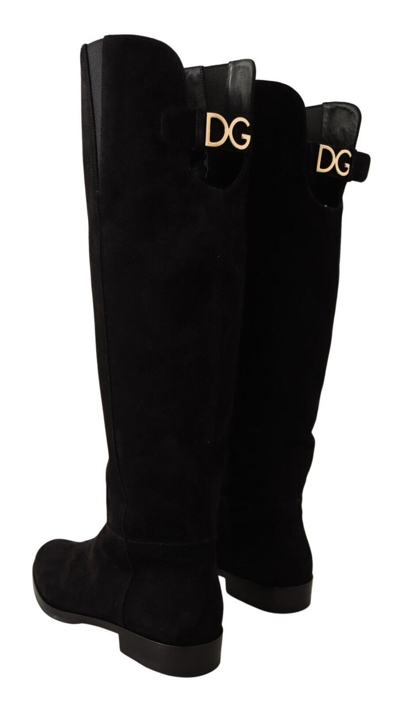 Black Suede Gold Tone Lambskin Boots Shoes