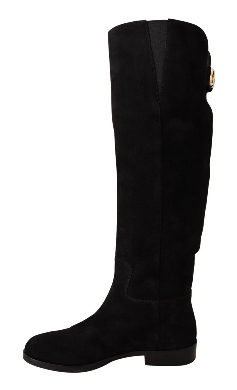 Black Suede Gold Tone Lambskin Boots Shoes