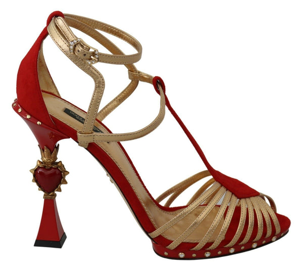 Red Gold Leather AMORE Heart Sandals