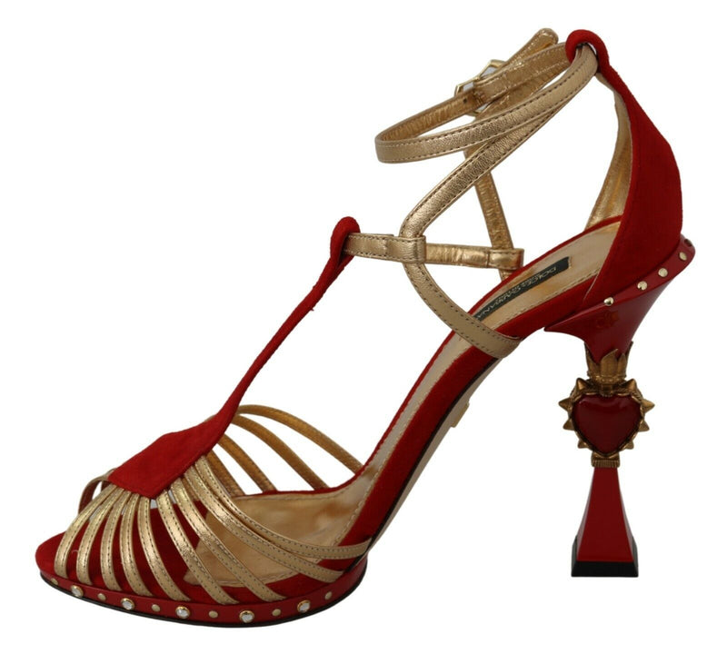 Red Gold Leather AMORE Heart Sandals