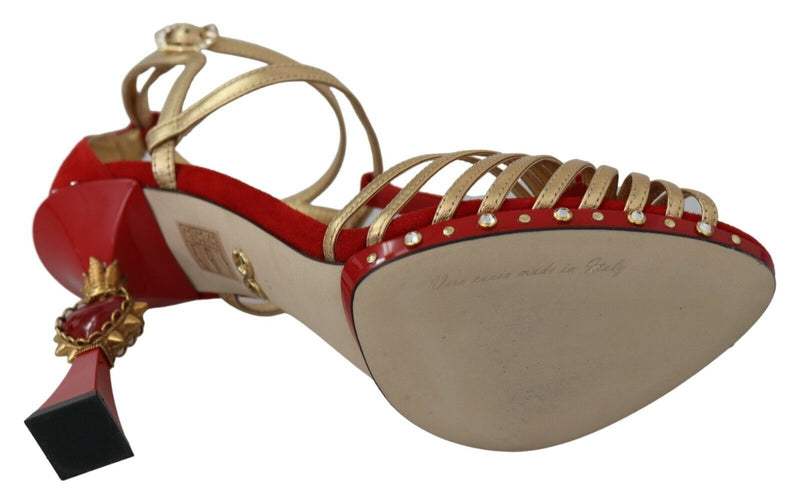 Red Gold Leather AMORE Heart Sandals