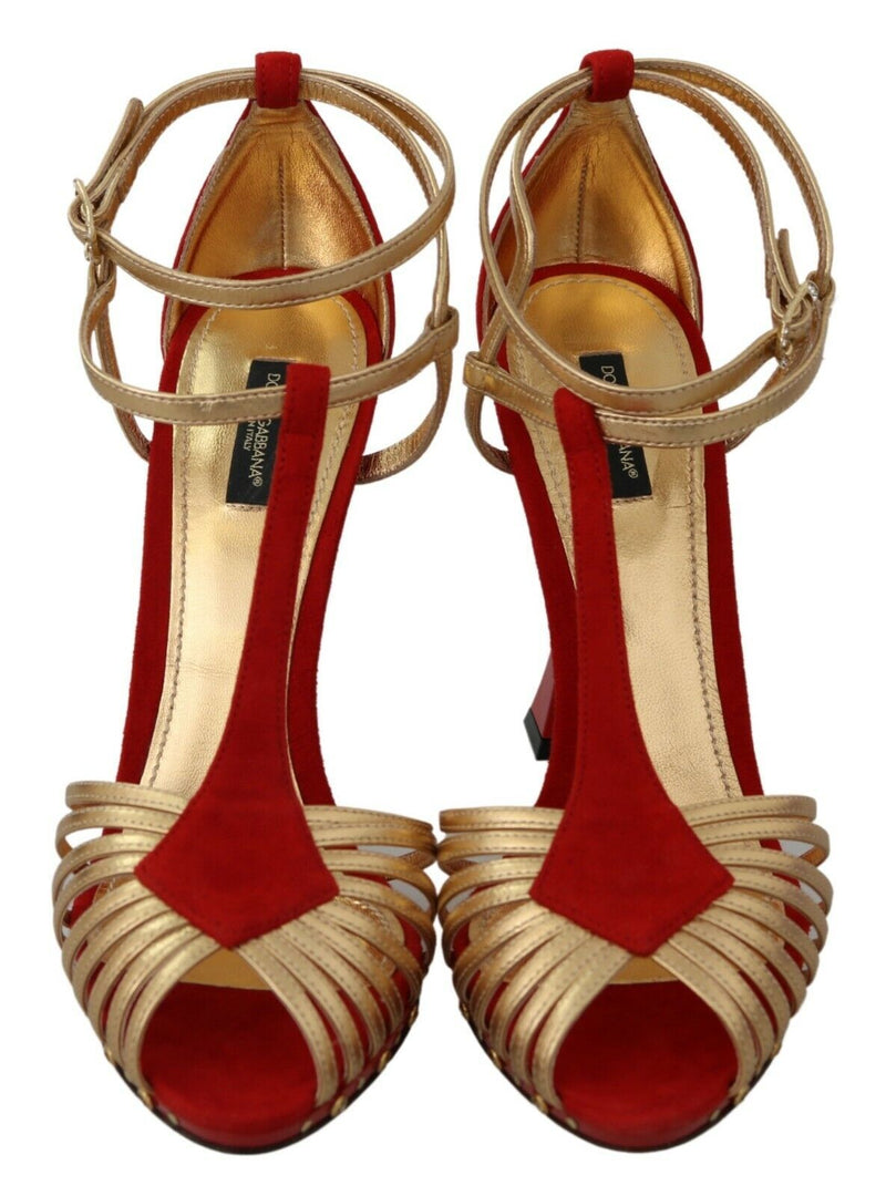 Red Gold Leather AMORE Heart Sandals