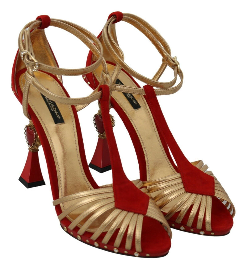 Red Gold Leather AMORE Heart Sandals