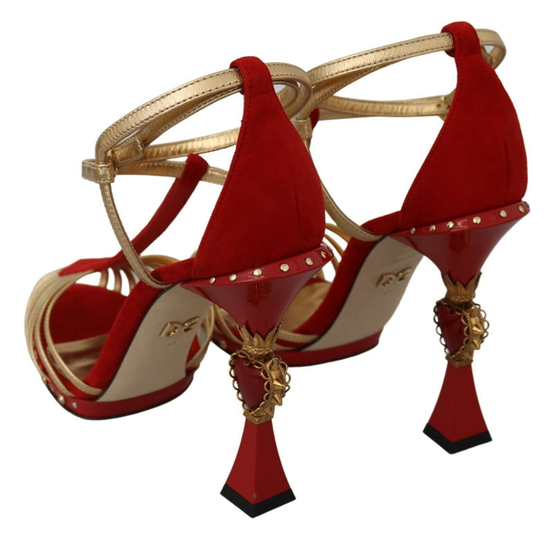 Red Gold Leather AMORE Heart Sandals