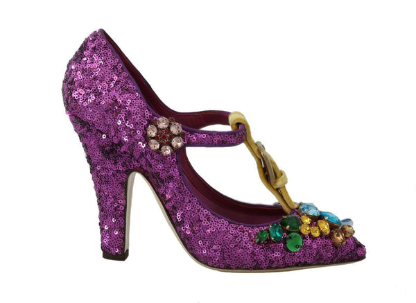 Purple Sequin Leather Crystal Sandal Shoes