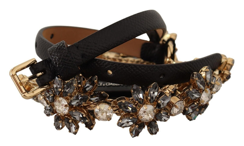 Black Daisy Crystal Dauphine Texture Belt