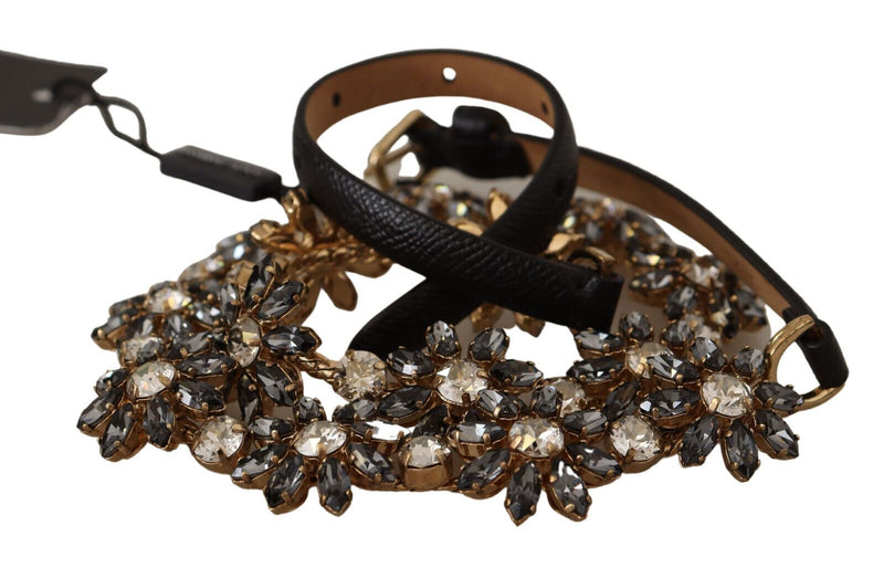 Black Daisy Crystal Dauphine Texture Belt