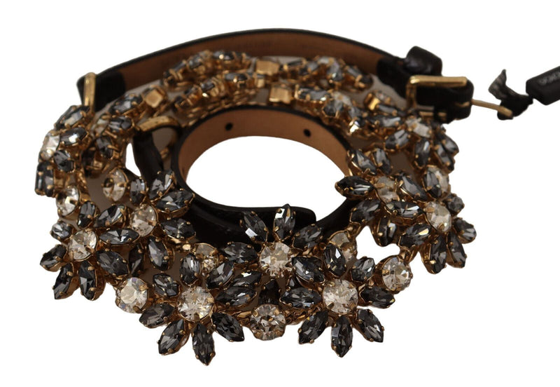 Black Daisy Crystal Dauphine Texture Belt