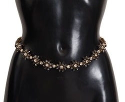 Black Daisy Crystal Dauphine Texture Belt