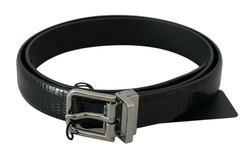 Black Silver Buckle Waist Lizard Skin Belt