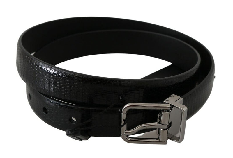 Black Silver Buckle Waist Lizard Skin Belt