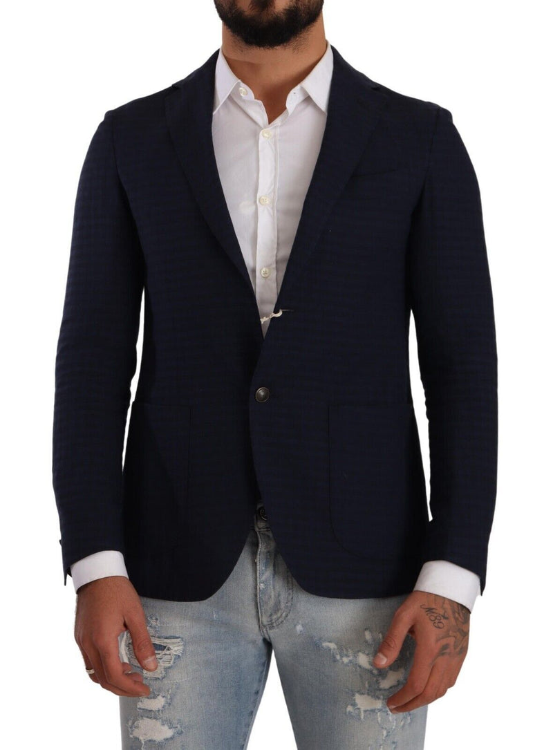 Blue Single Breasted Linen Jacket Coat Blazer