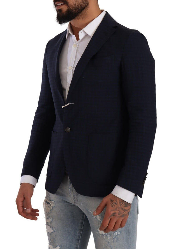 Blue Single Breasted Linen Jacket Coat Blazer