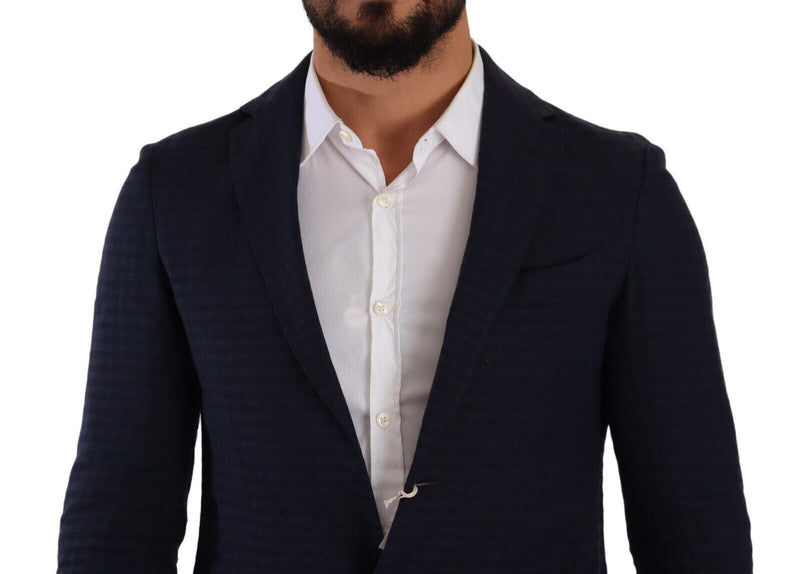 Blue Single Breasted Linen Jacket Coat Blazer