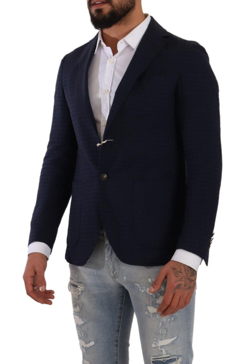 Blue Single Breasted Linen Jacket Coat Blazer