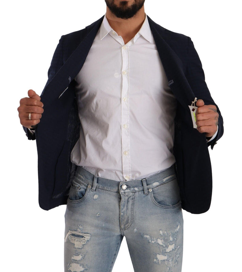 Blue Single Breasted Linen Jacket Coat Blazer