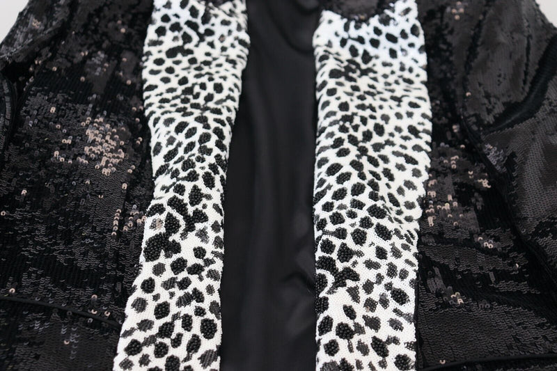 Black Sequined Cow Pattern Nylon Blazer