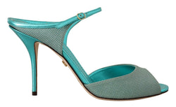 Aqua Blue Glittered Ankle Strap Sandals Shoes