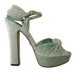 Green Velvet Ankle Strap Platform Sandals Shoes