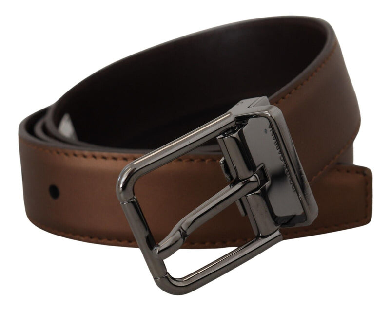 Bronze Leather Silver Tone Metal Buckle Men