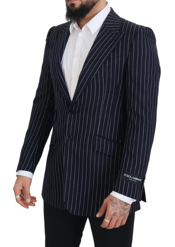 Dark Blue Stripe Wool Single Breasted Blazer