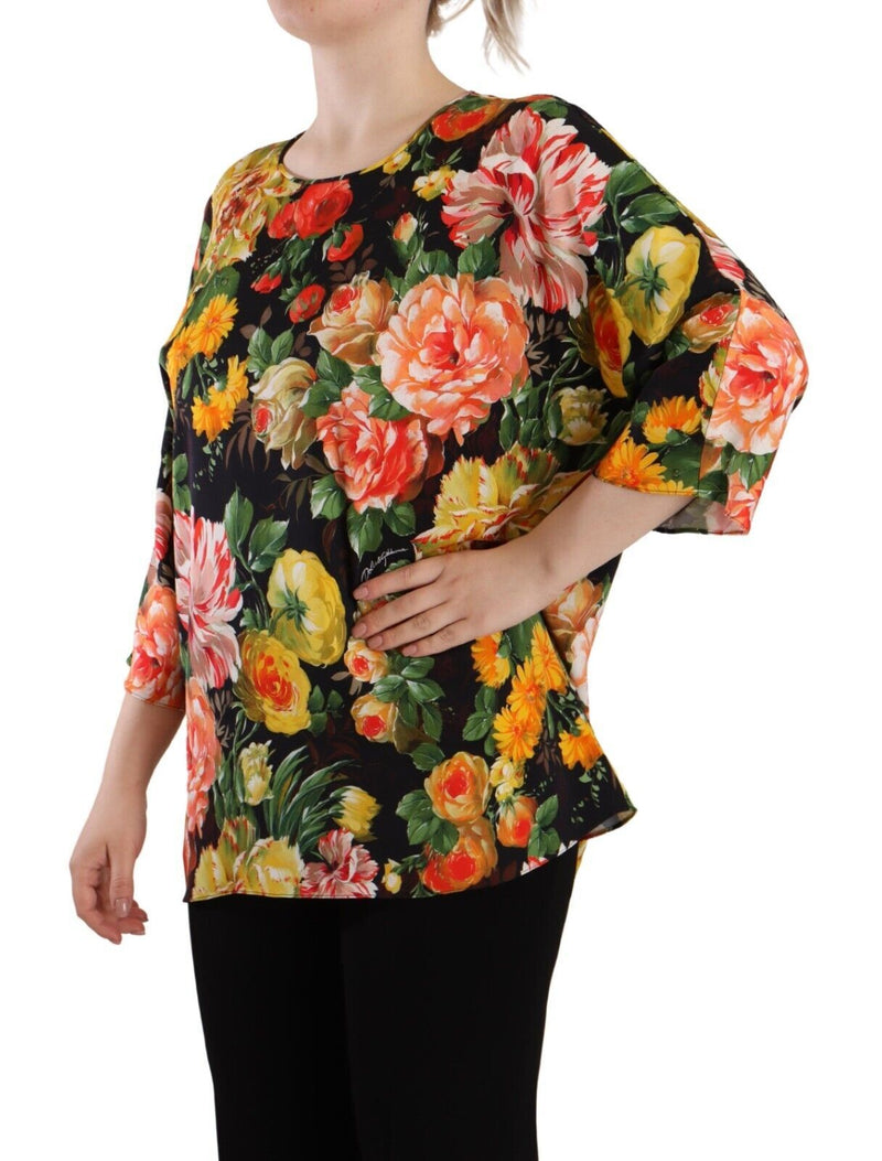 Multicolor Mix Fiori Print Round Neck Blouse Top