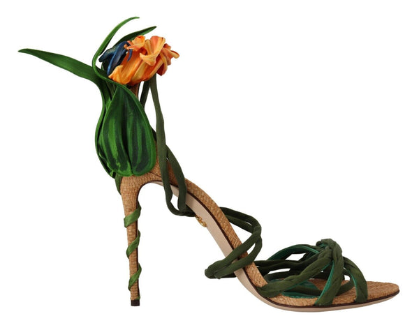 Multicolor Silk Floral High Heels Sandals Shoes