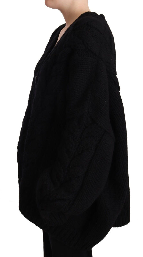 Black Wool Cashmere Knit Cardigan Sweater