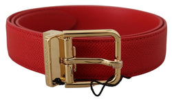 Red Solid Leather Gold Metal Buckle Belt