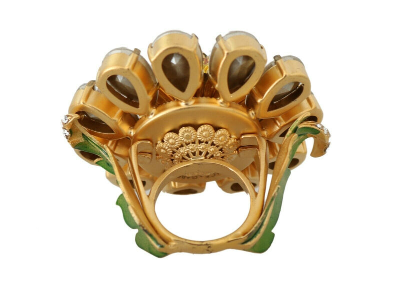 Gold Brass Yellow Crystal Flower Ring