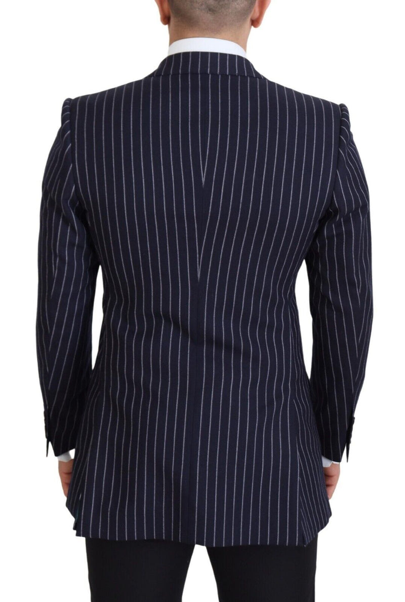 Dark Blue Stripe Wool Single Breasted Blazer