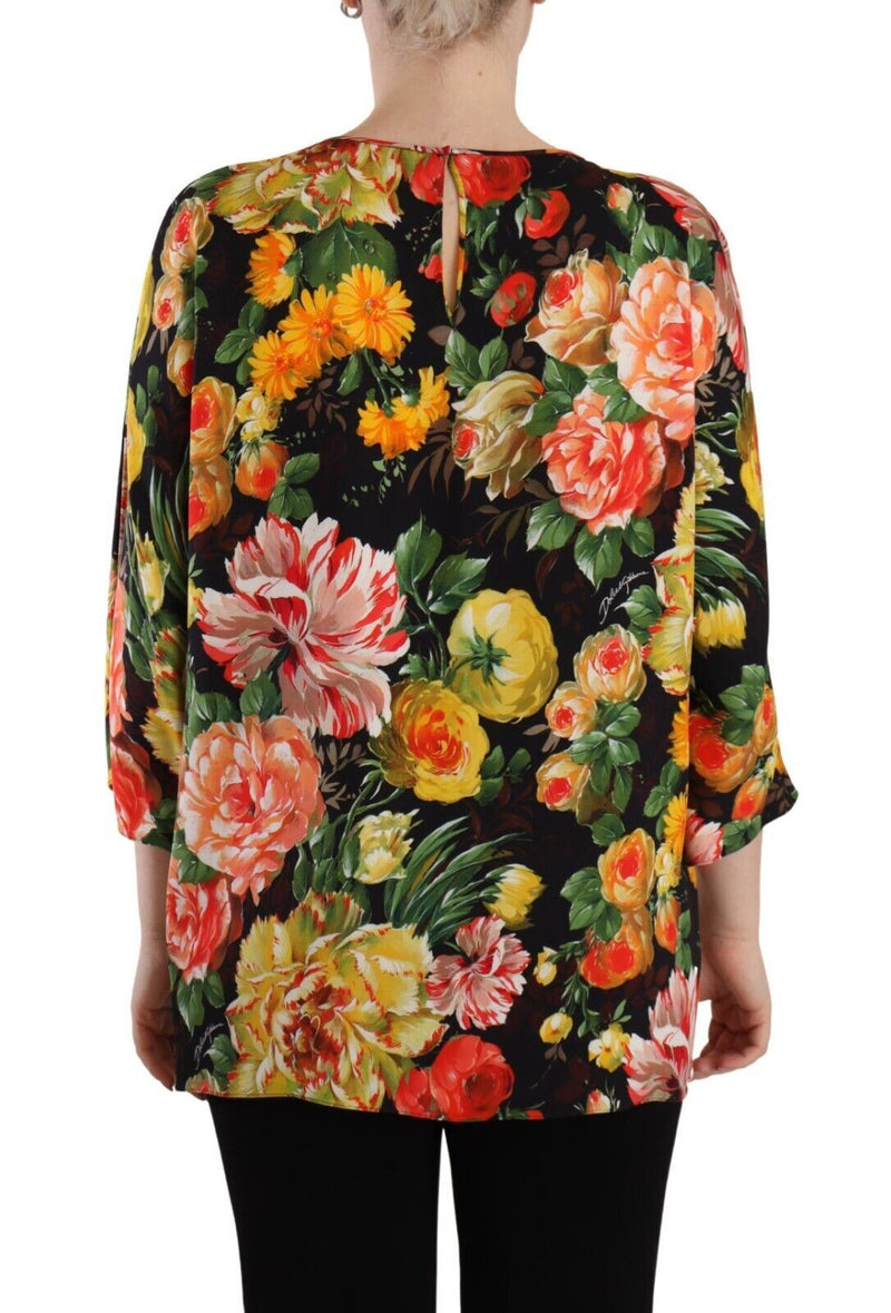 Multicolor Mix Fiori Print Round Neck Blouse Top