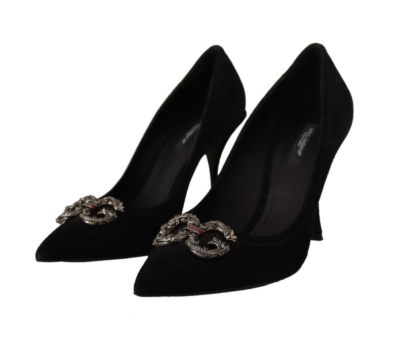 Black Suede High Heels Pumps Amore DG Logo Shoes