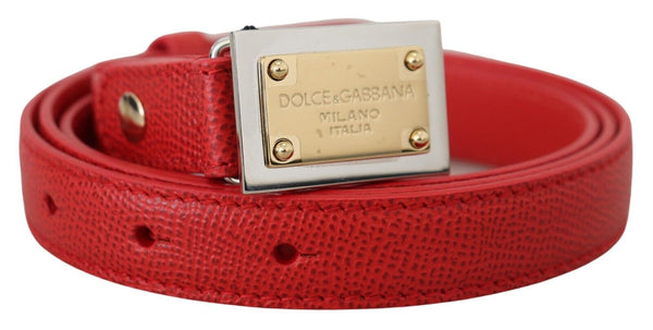 Red Leather Gold Engraved Metal Buckle Belt