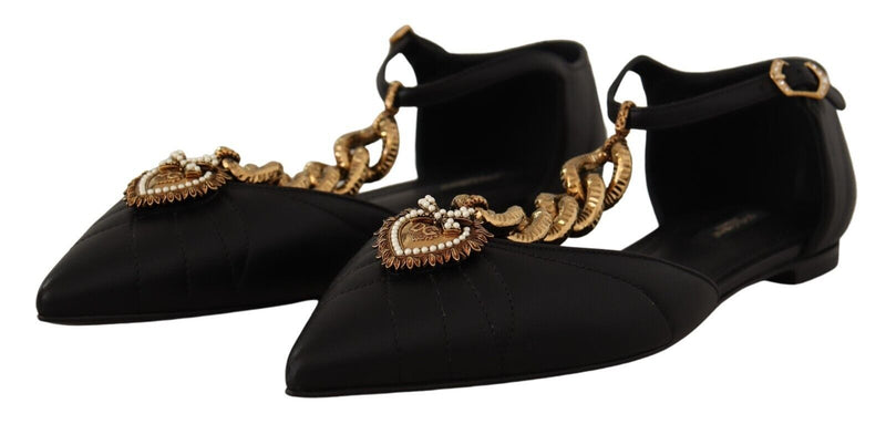 Black Leather Devotion Flats Sandals Shoes