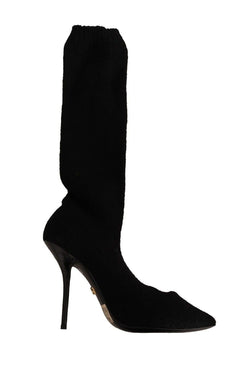 Black Stretch Socks Knee High Booties Shoes