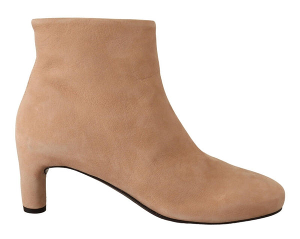 Beige Suede Leather Mid Heels Pumps Boots Shoes